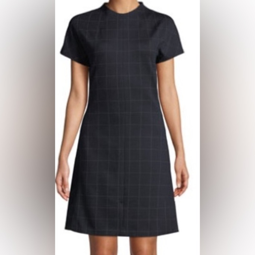 Theory Dolman Shift Dress Navy Windowpane M Minimalist Workwear